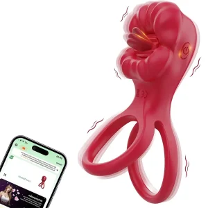 Anillo Vibrador App con Doble Aro y Movimiento de Lengua