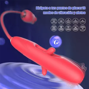 Vibrador Rosa 4 en 1 con Lamer y Aleteo