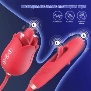 Vibrador Rosa 4 en 1 con Lamer y Aleteo