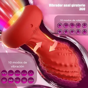 Plug Anal Texturizado con Rotación 360°, Vibración y Luz LED