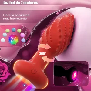 Plug Anal Texturizado con Rotación 360°, Vibración y Luz LED