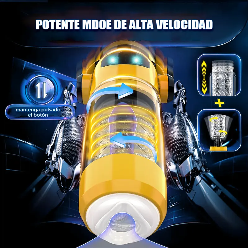 Masturbador Automático 2 en 1 con Empuje, Rotación y Luz LED