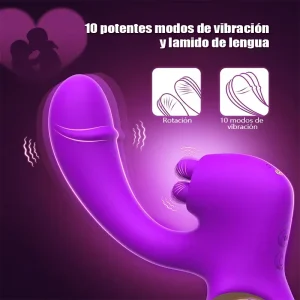 Vibrador 3 en 1 con Lenguas Lamiendo y Empuje para Mujeres