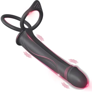 Dildo Strap‑On con Anillo Vibrador y Cock‑Ring – Pareja